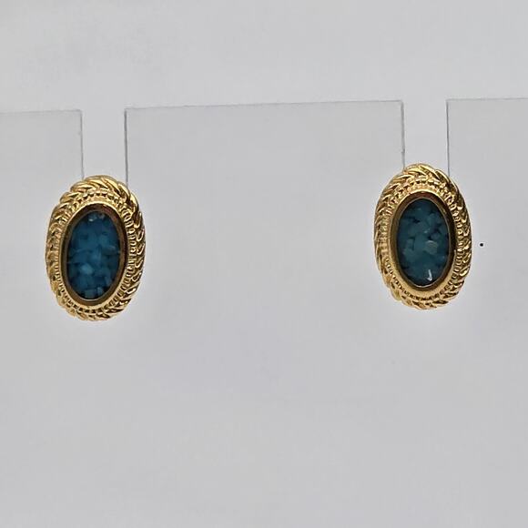 Dainty Turquoise Pierced Earrings Signed COP 88 Bridal Jewelry "Something Blue" - Picture 1 of 8